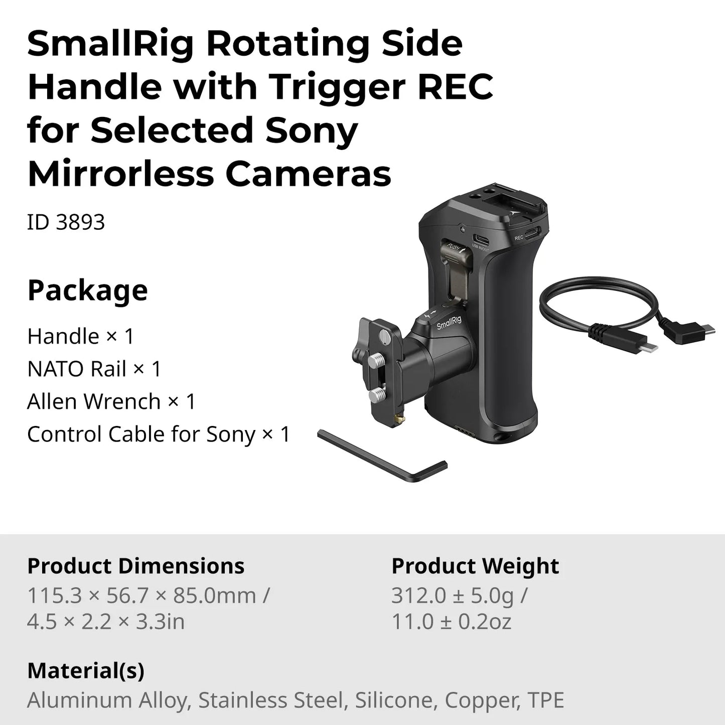 Rotating Side Handle with Trigger for Sony Mirrorless Cameras