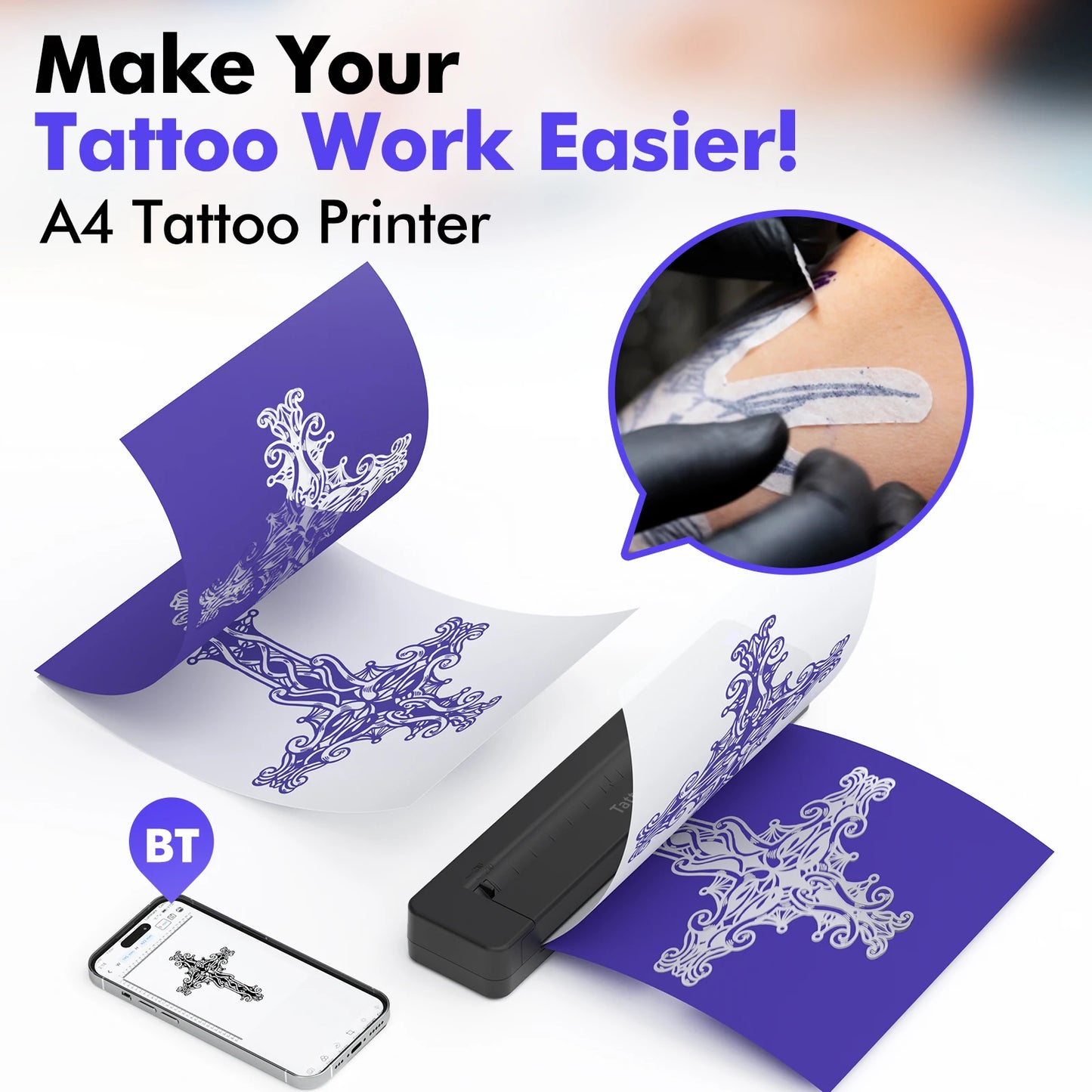 Compact A4 Tattoo Machine and Document Printer with 50 Sheets