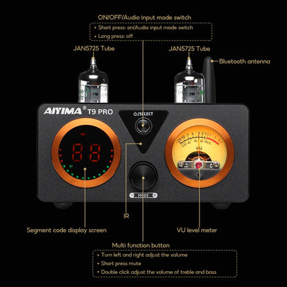 Bluetooth HiFi Audio Power Amplifier with Tube Preamp 32V