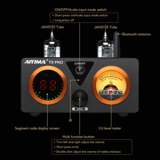 HiFi Bluetooth Tube Amplifier USB DAC and VU Meters 24V