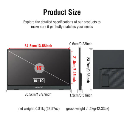 16 Inch HDR Touch Portable Monitor Laptop Console Extension
