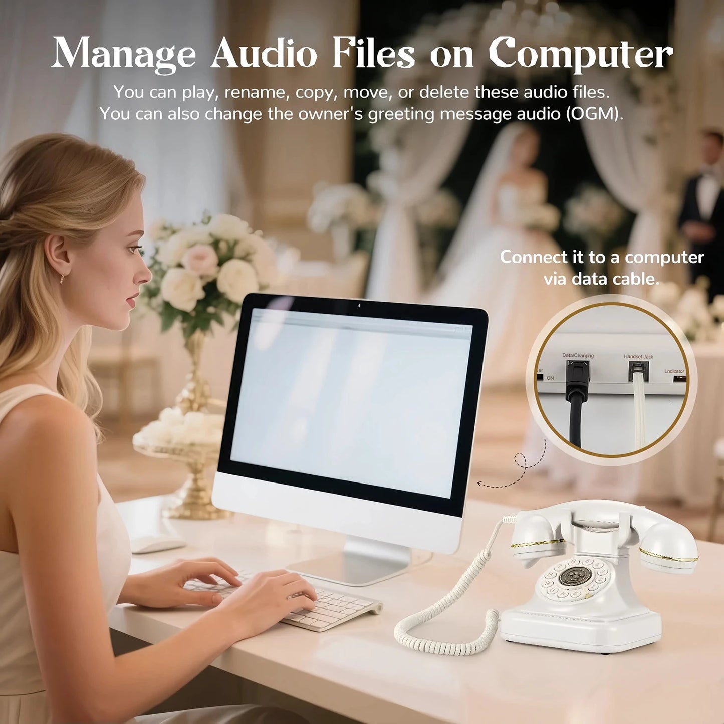 White Vintage Audio Guestbook Phone for Parties and Events