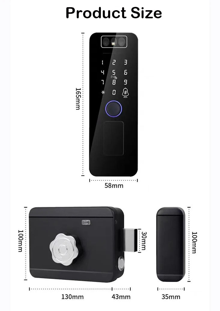 3D Face Smart Door Lock WiFi Waterproof 2 Battery RC