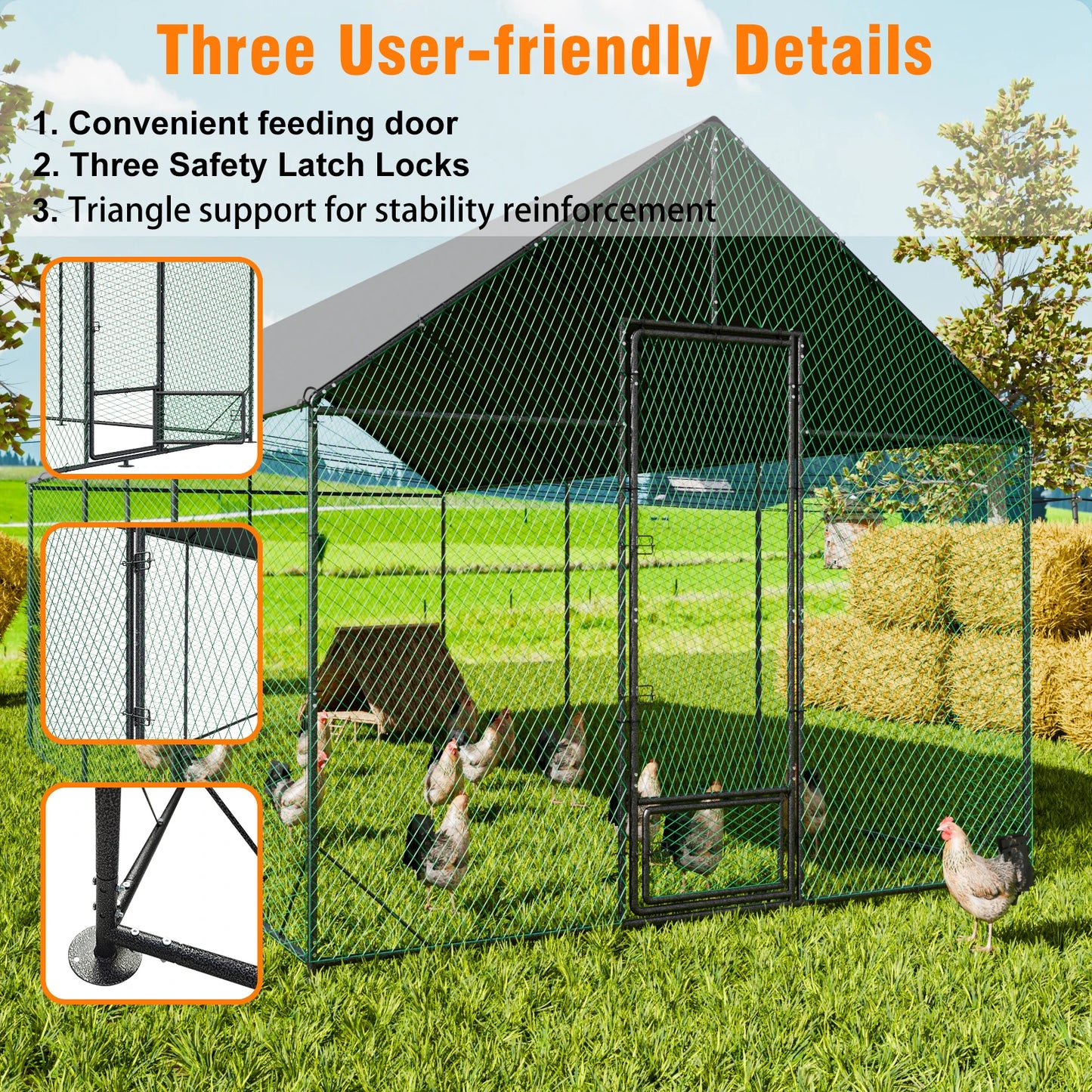 Large Outdoor Walk-In Chicken Coop with Roof Cover