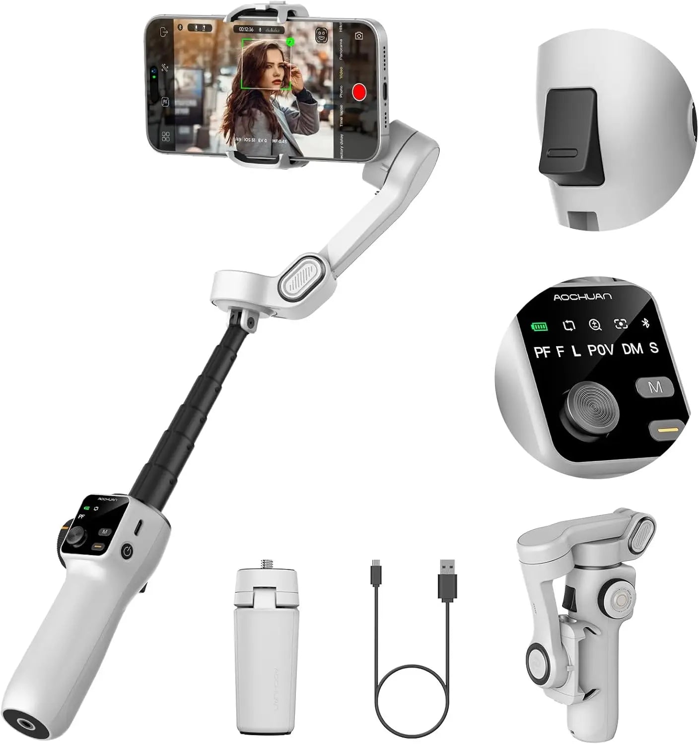 Handheld Phone Gimbal 3-Axis Stabilizer with Extension Rod