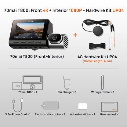3-Channel 4K Dash Cam 4G GPS Live View 512GB