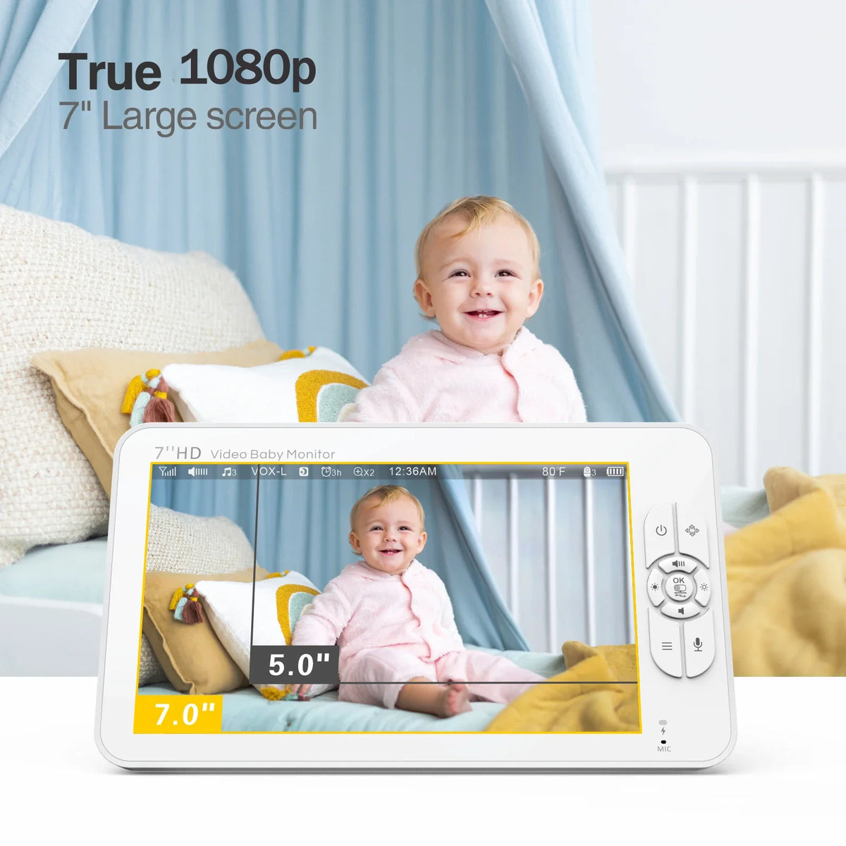Portable 7" Video Baby Monitor with Zoom and Tilt