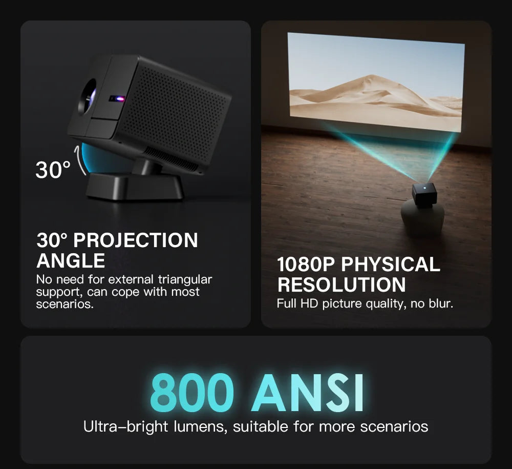 Android 11 Portable Projector with Electric Focus for Home Cinema