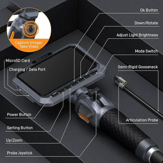 Two Way 420 Degree Articulating Borescope with Screen