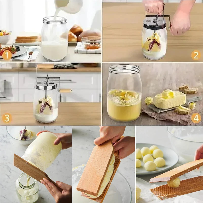 Manual Butter Churner 1000ml Beech Wood Paddle Jar