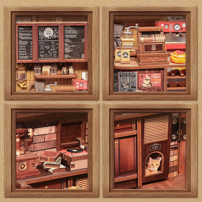 DIY Book Nook Kit Corner Coffee Shop with LED Light