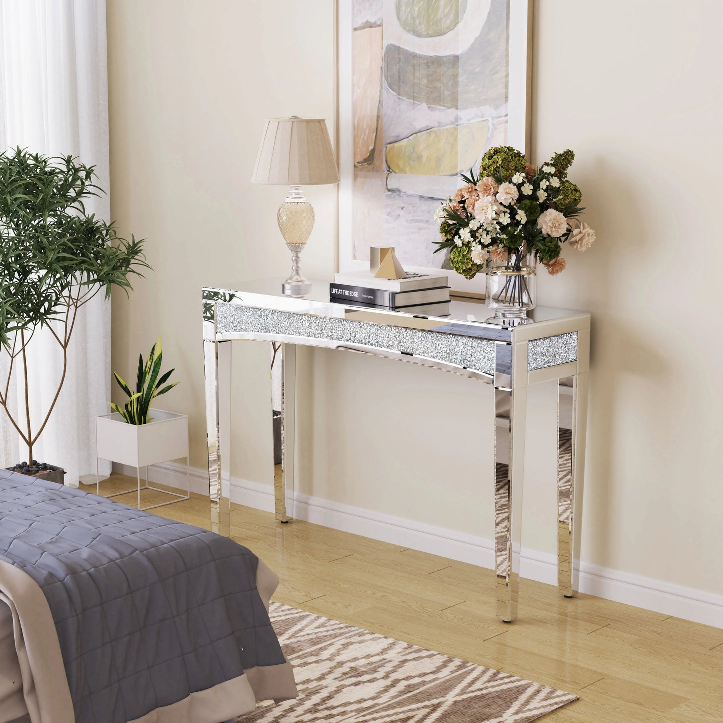 Mirrored Silver Console Sofa Table for Entryway Living Room