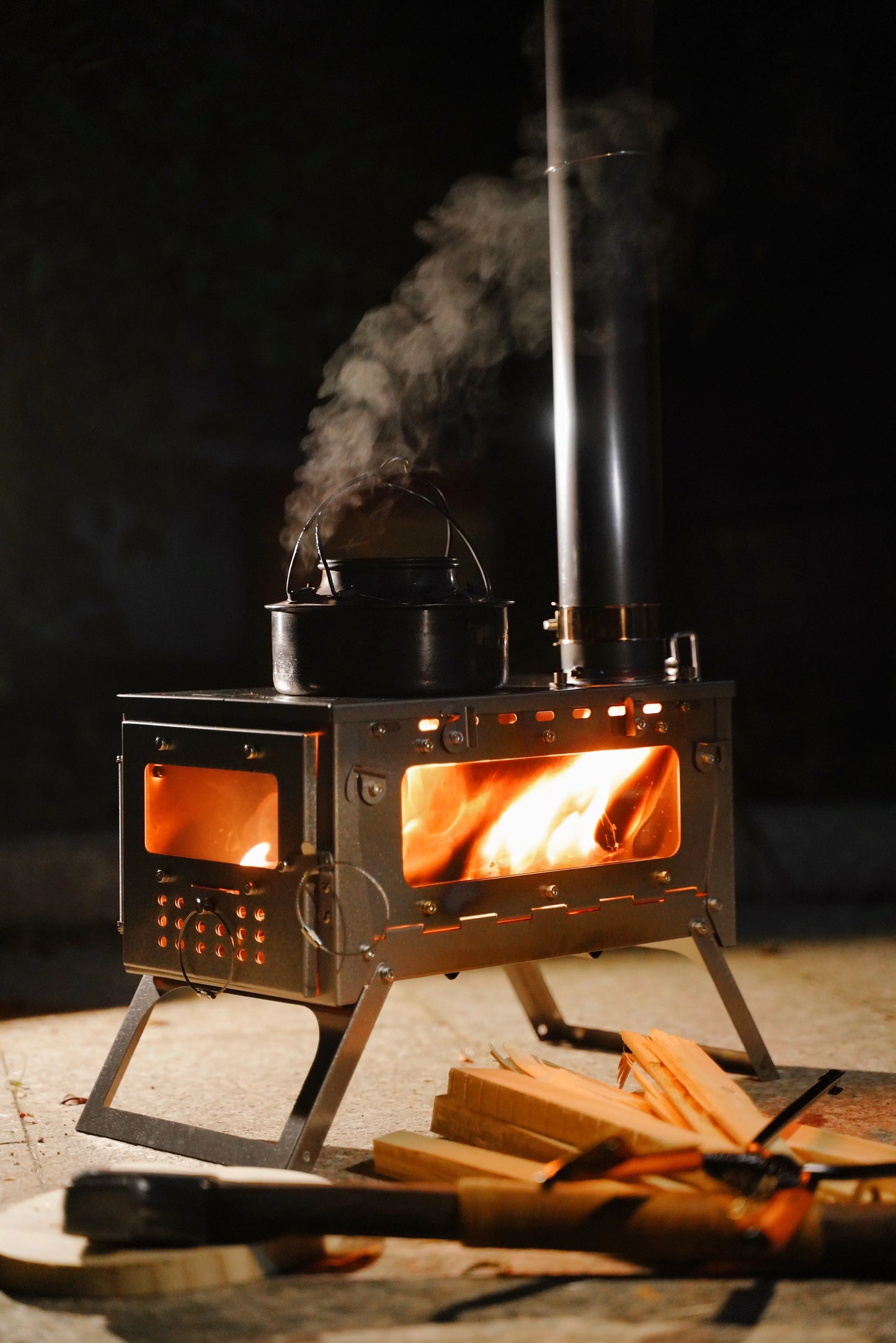 Titanium Alloy Folding Firewood Stove Double Glass 2.5m