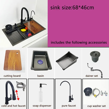 75x46cm Sink with Waterfall Tap and Left Drain