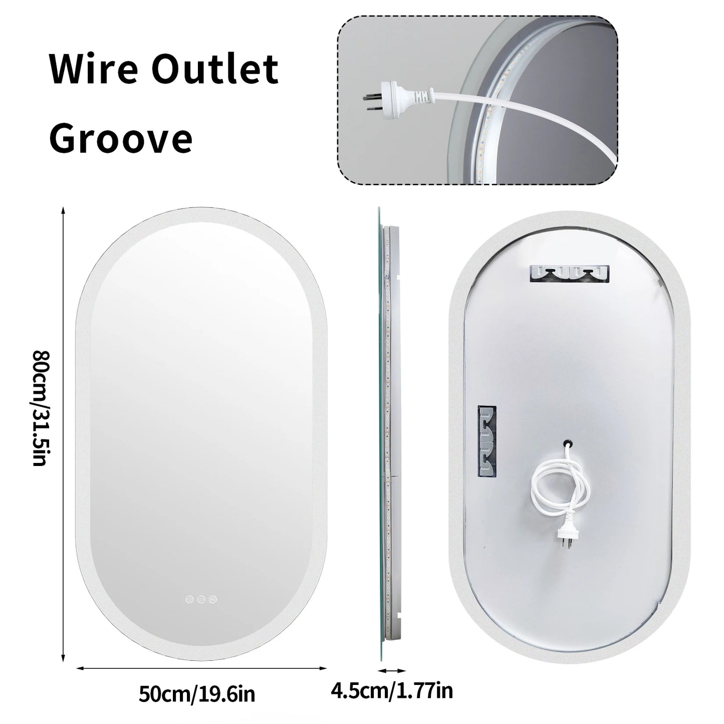 20x32in LED Backlit Bathroom Mirror Anti-Fog Oval