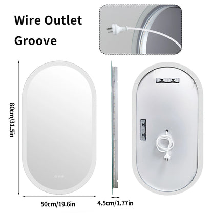 20x32in LED Backlit Bathroom Mirror Anti-Fog Oval