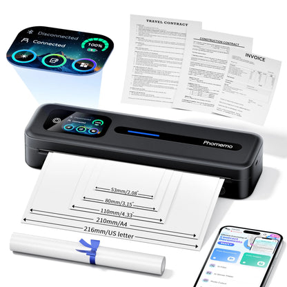 Portable A4 Thermal Printer Bluetooth Wireless Touchscreen