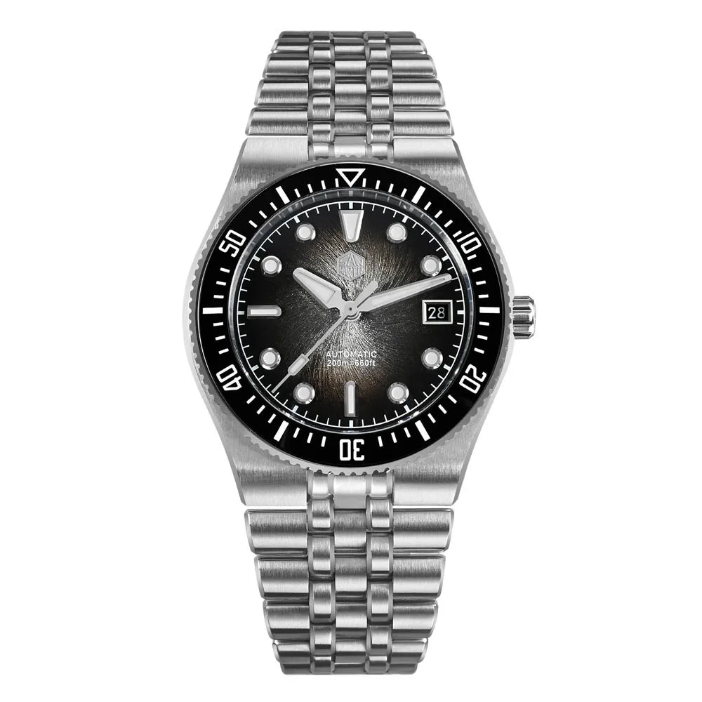 40mm Black Enamel Diver Watch Automatic Mechanical