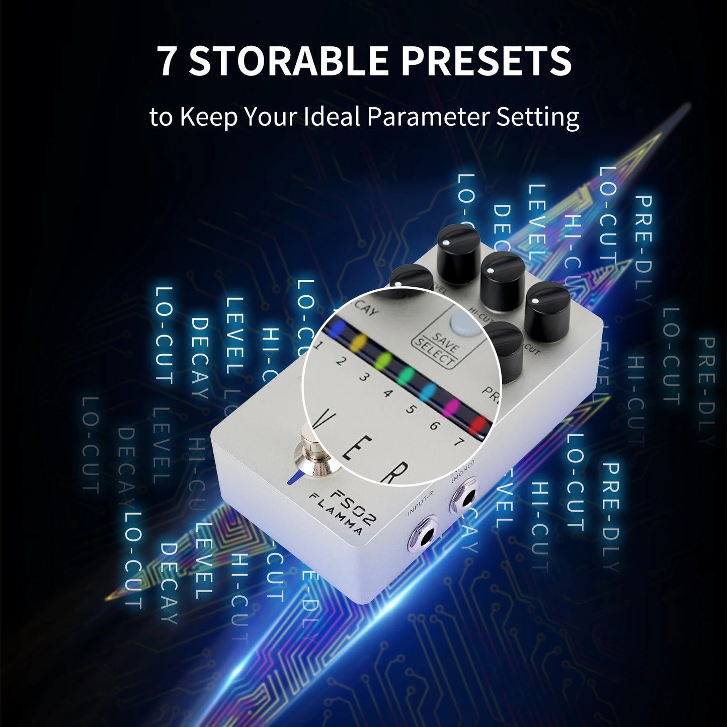 Stereo Reverb Pedal with Spring Reverb and Preset Storage