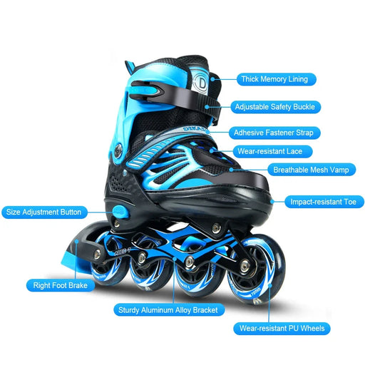 Kids Roller Skates LED Light Up Wheels Adjustable Blue