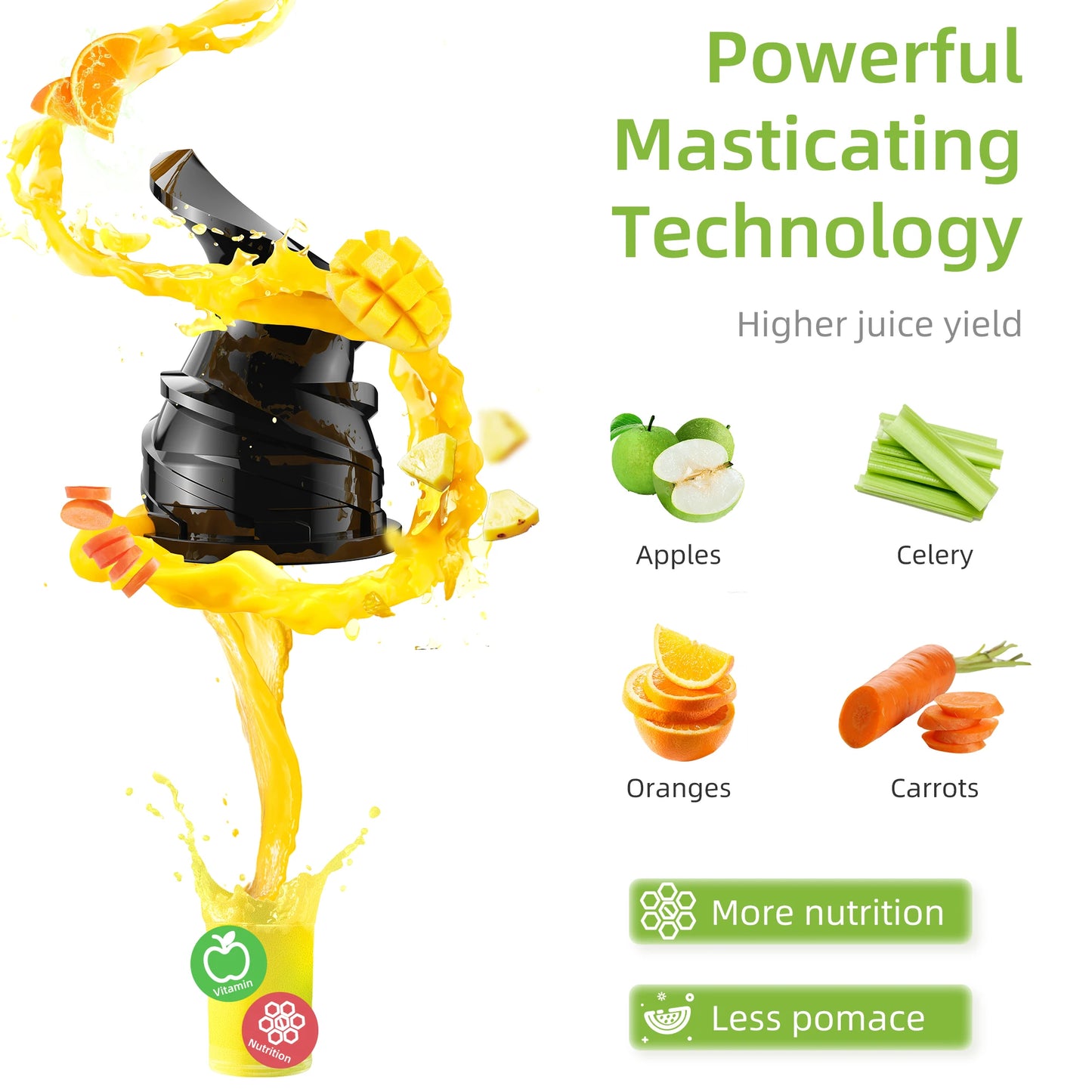 Cold Press Juicer 200W Wide Chute Slow Masticating Extractor