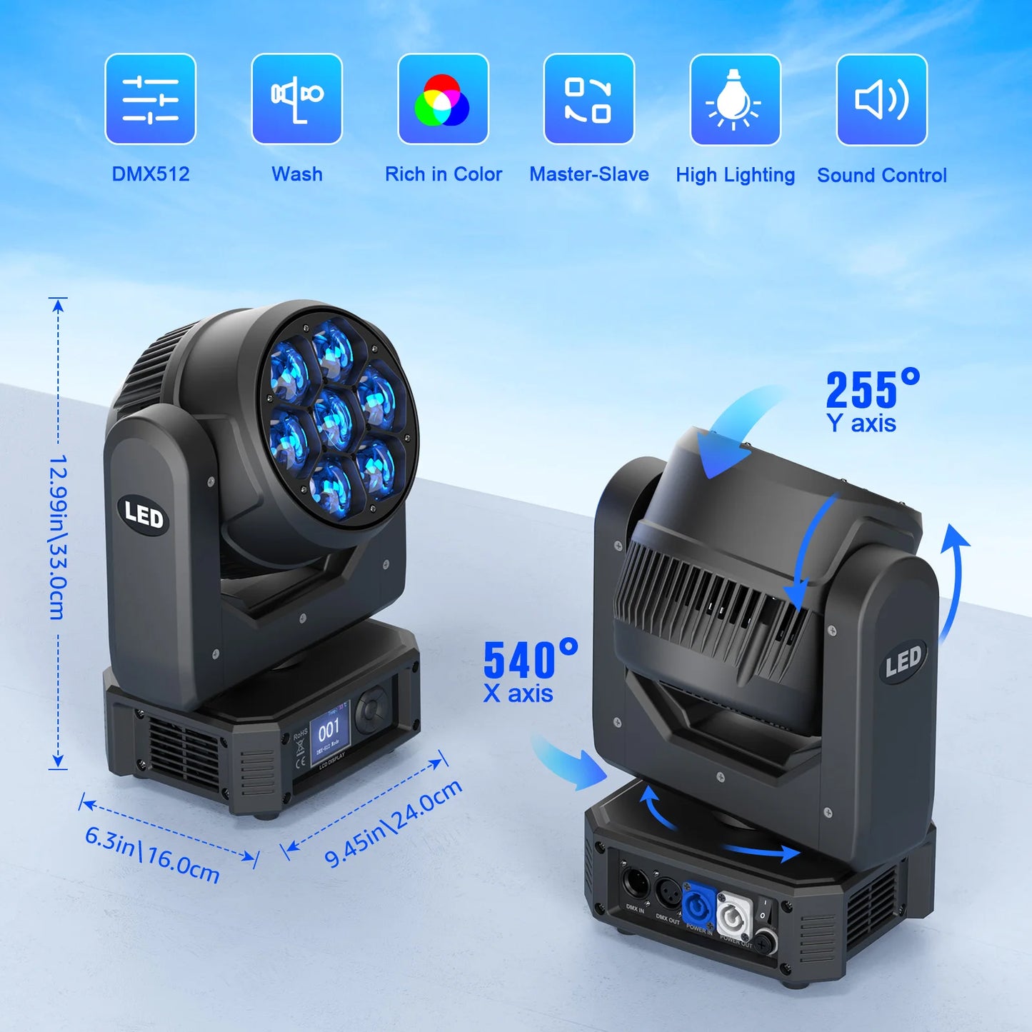 RGBW LED Moving Head Wash Beam Lights 2 Pack