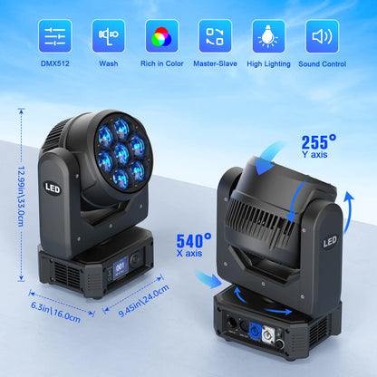 RGBW LED Moving Head Wash Beam Lights 2 Pack