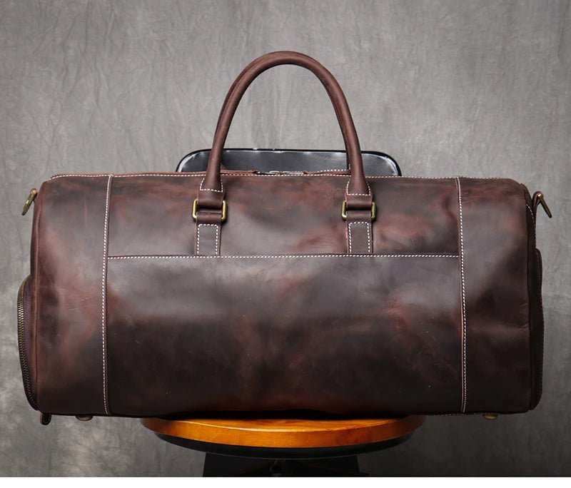 Genuine Leather Travel Bag Large Duffle Weekend Tote
