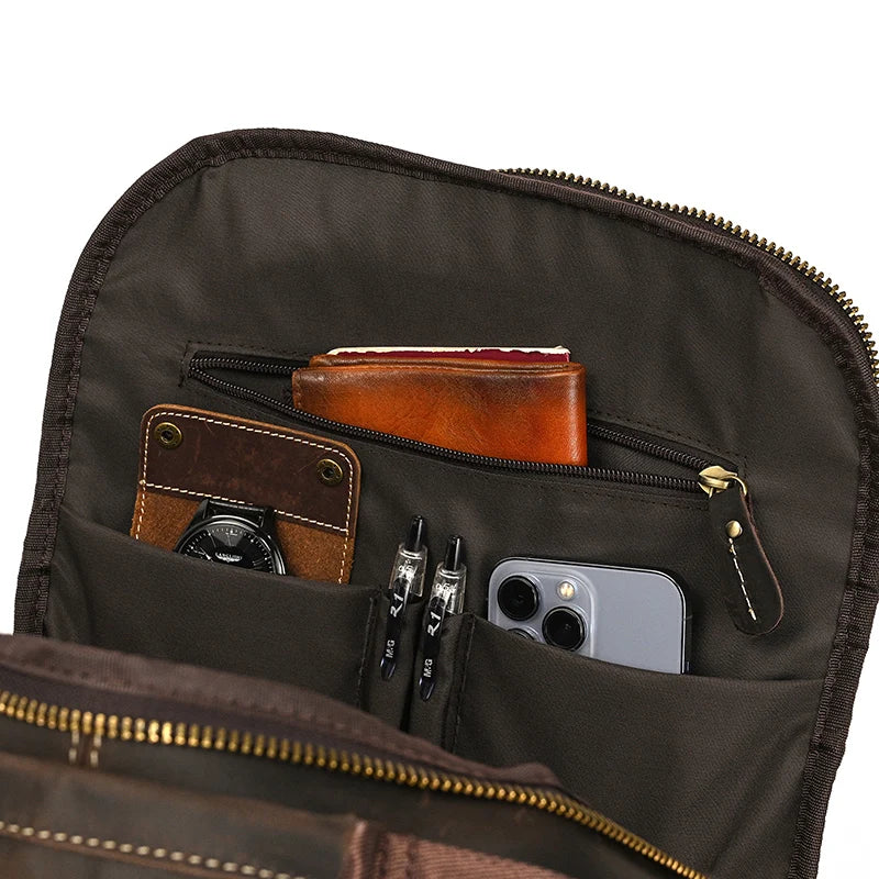 Business Travel Leather Backpack Large Capacity