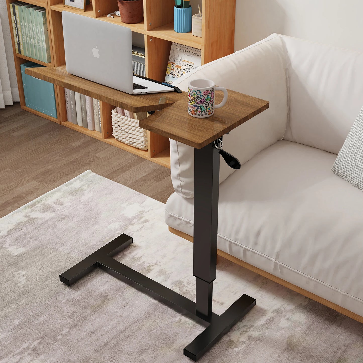 Height Adjustable Bedside Table with Lockable Hidden Casters