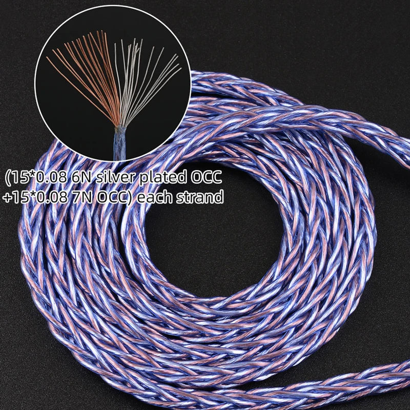 6N Litz Silver Plated OCC Earphone Cable 4.4mm 2Pin