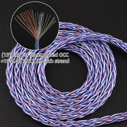 6N Litz Silver Plated OCC Earphone Cable 4.4mm 2Pin