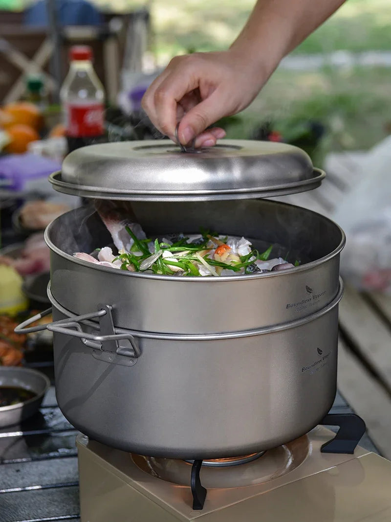 Portable 4.5L Titanium Pot with 2L Steamer Set