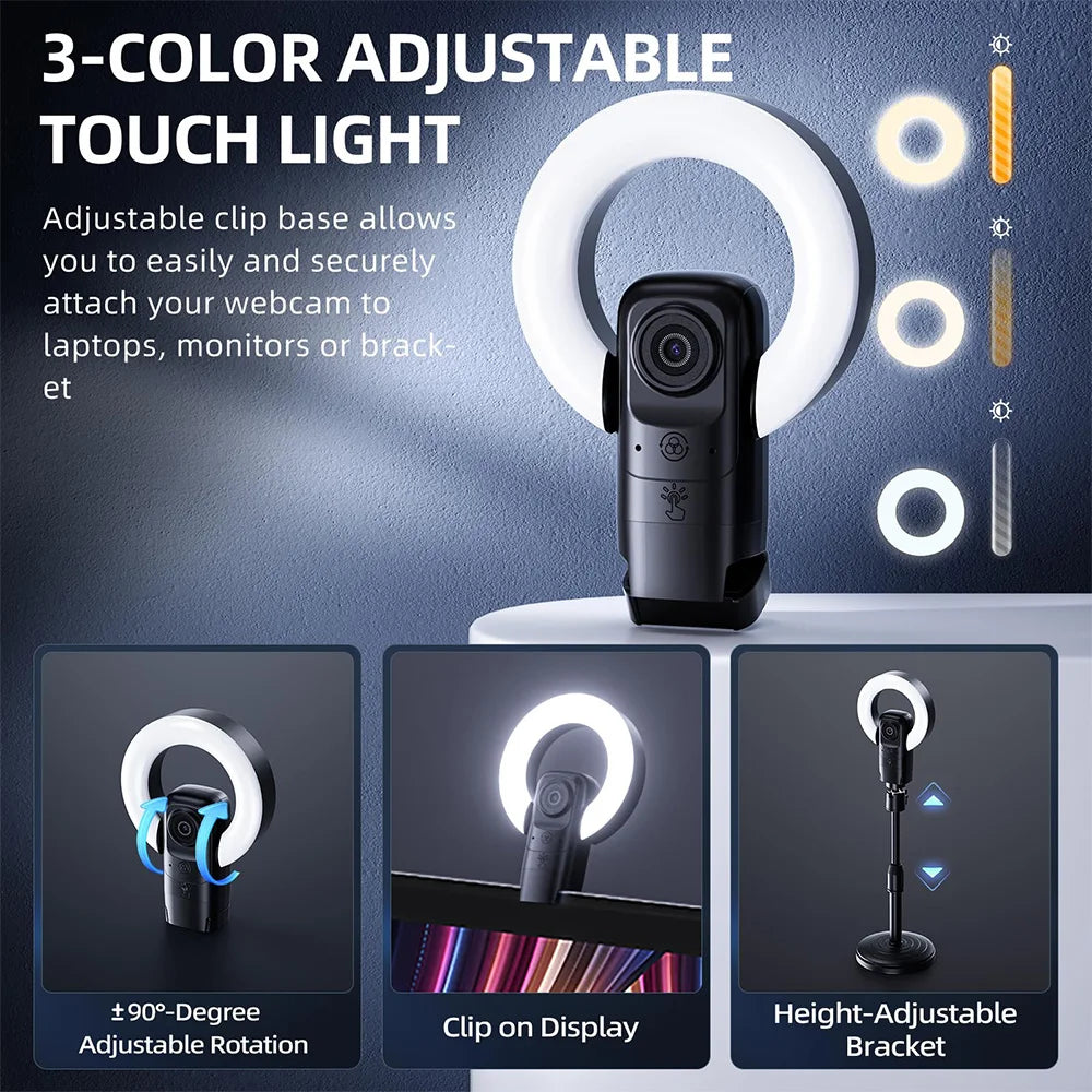 4K Streaming Webcam with AI Autofocus and Ring Light