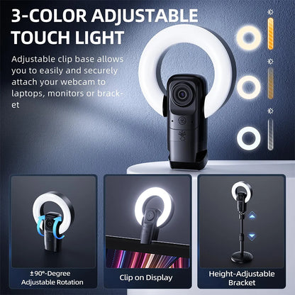 4K Streaming Webcam with AI Autofocus and Ring Light