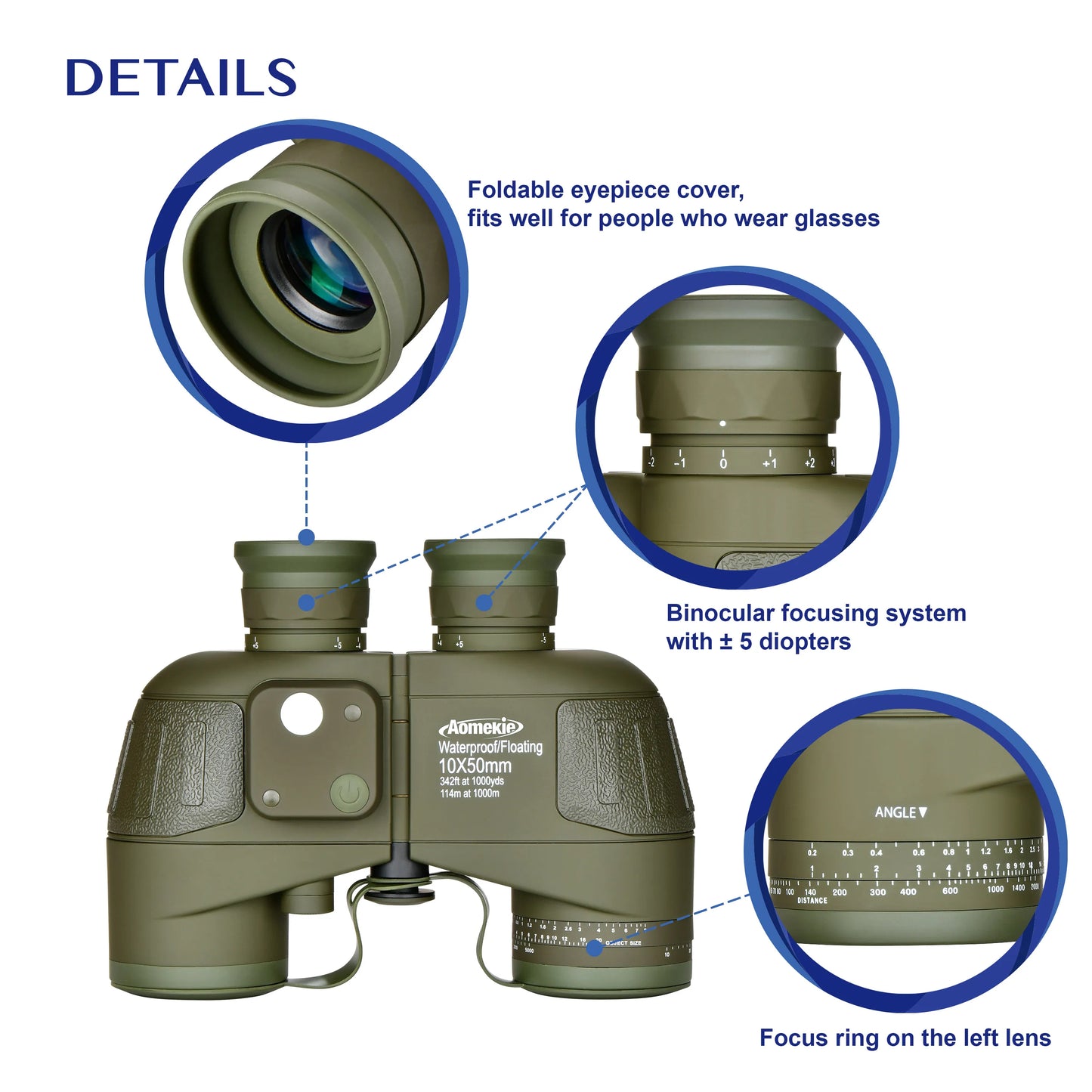 10x50 Waterproof Binoculars with Compass Rangefinder