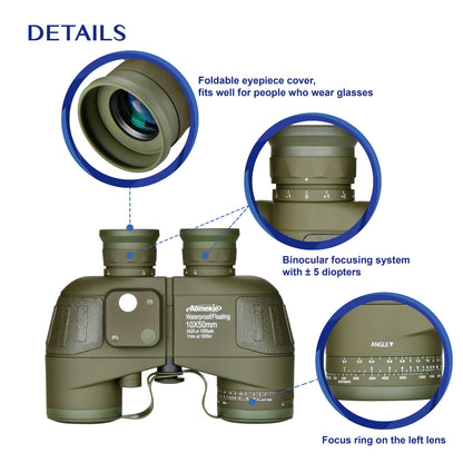 10x50 Waterproof Binoculars with Compass Rangefinder