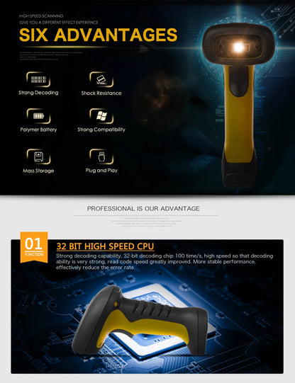 Cordless Bluetooth Barcode Scanner 2D QR Code for POS