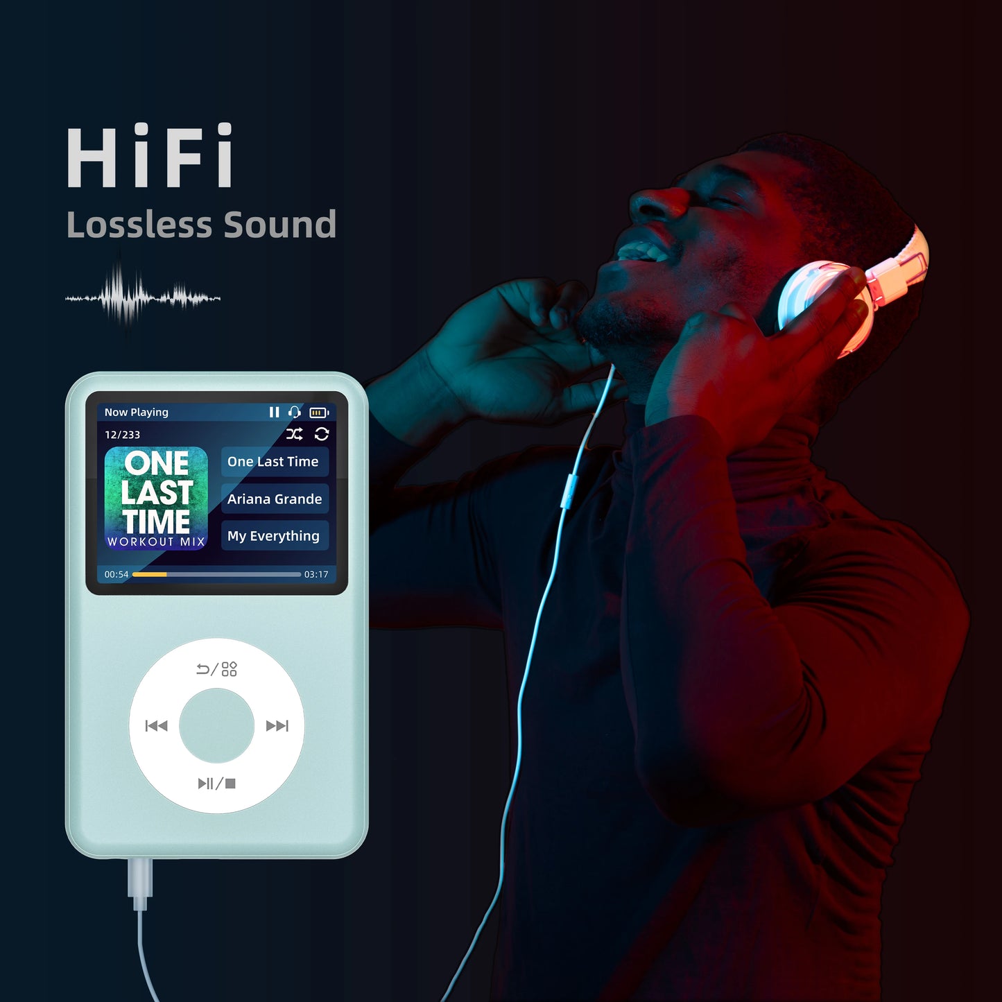 HiFi MP3 Player with Bluetooth Video FM Radio 128GB Storage Pale Green