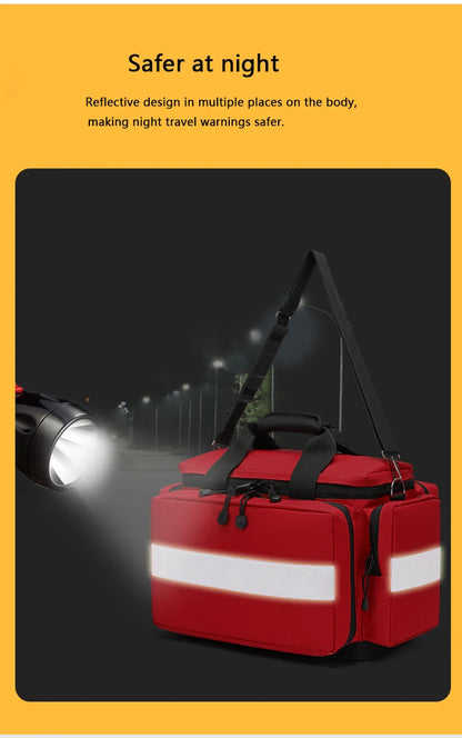 Large Red Waterproof First Aid Backpack with Reflective Strips