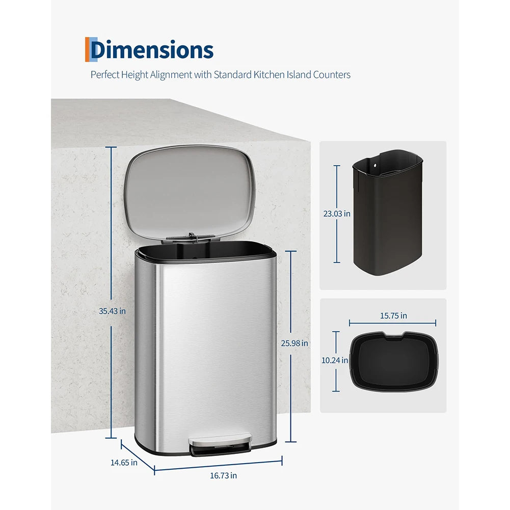 50L Stainless Steel Step-On Kitchen Trash Can