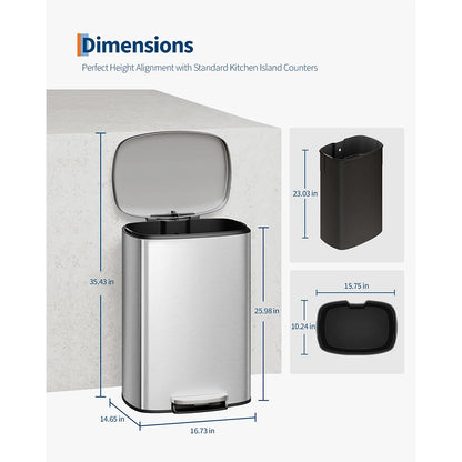 50L Stainless Steel Step-On Kitchen Trash Can
