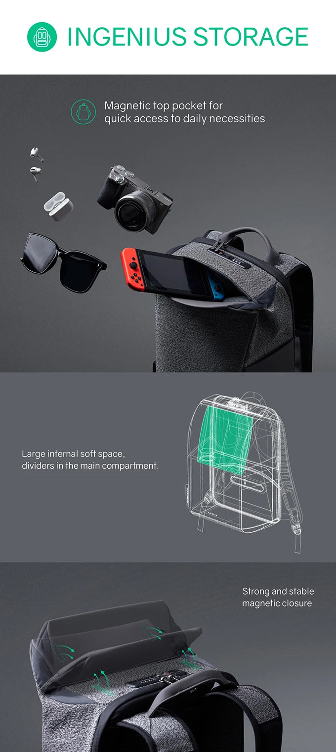 Waterproof Anti-Theft Backpack with Shell Opening for Travel