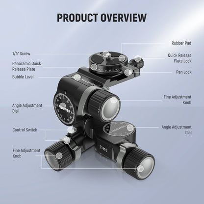 3-Way Geared Tripod Head with 360° Panoramic Control