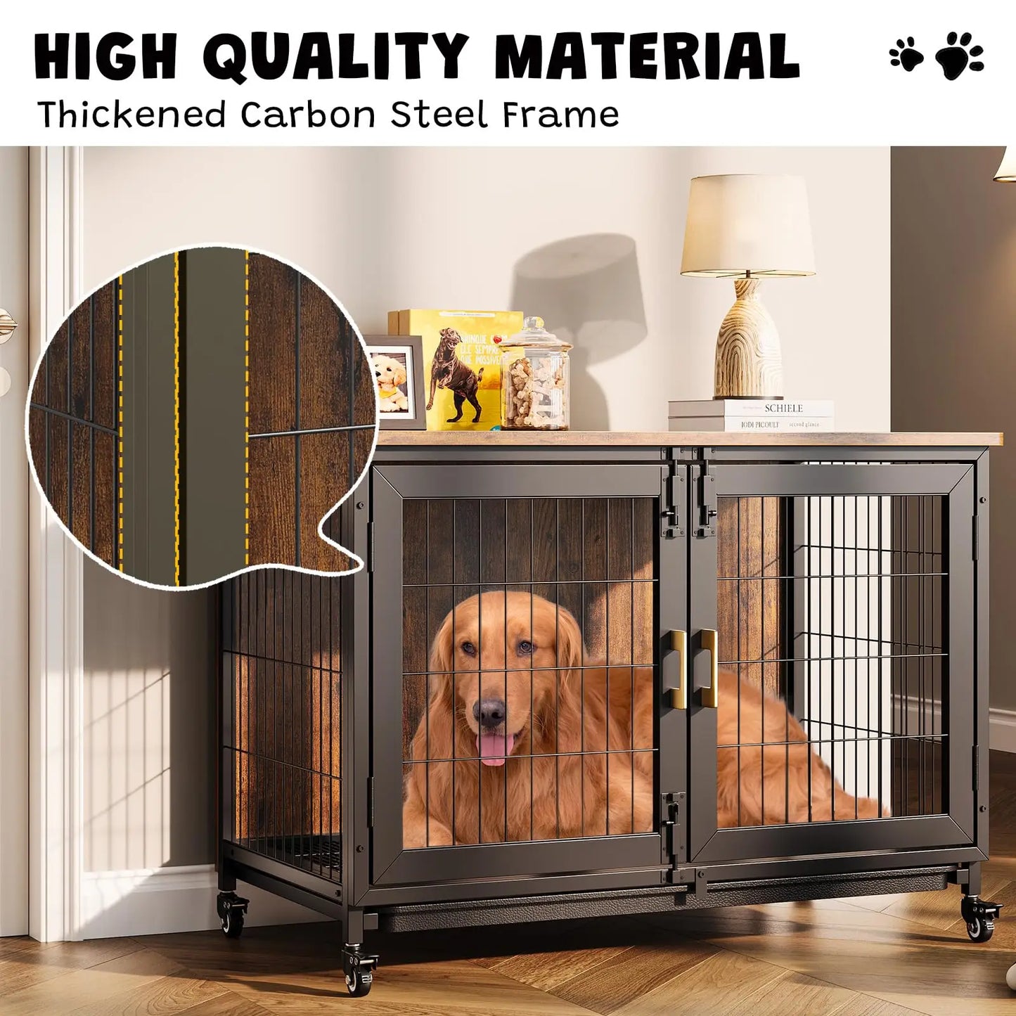 37.5" Wooden Dog Crate Furniture with Wheels