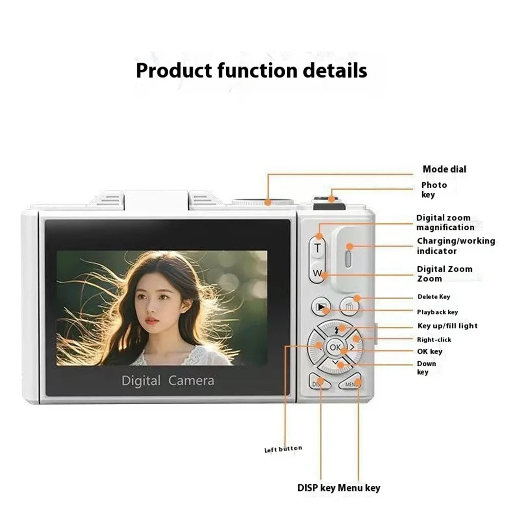 75MP 5K Digital Camera Flip Screen 18X Zoom 64GB