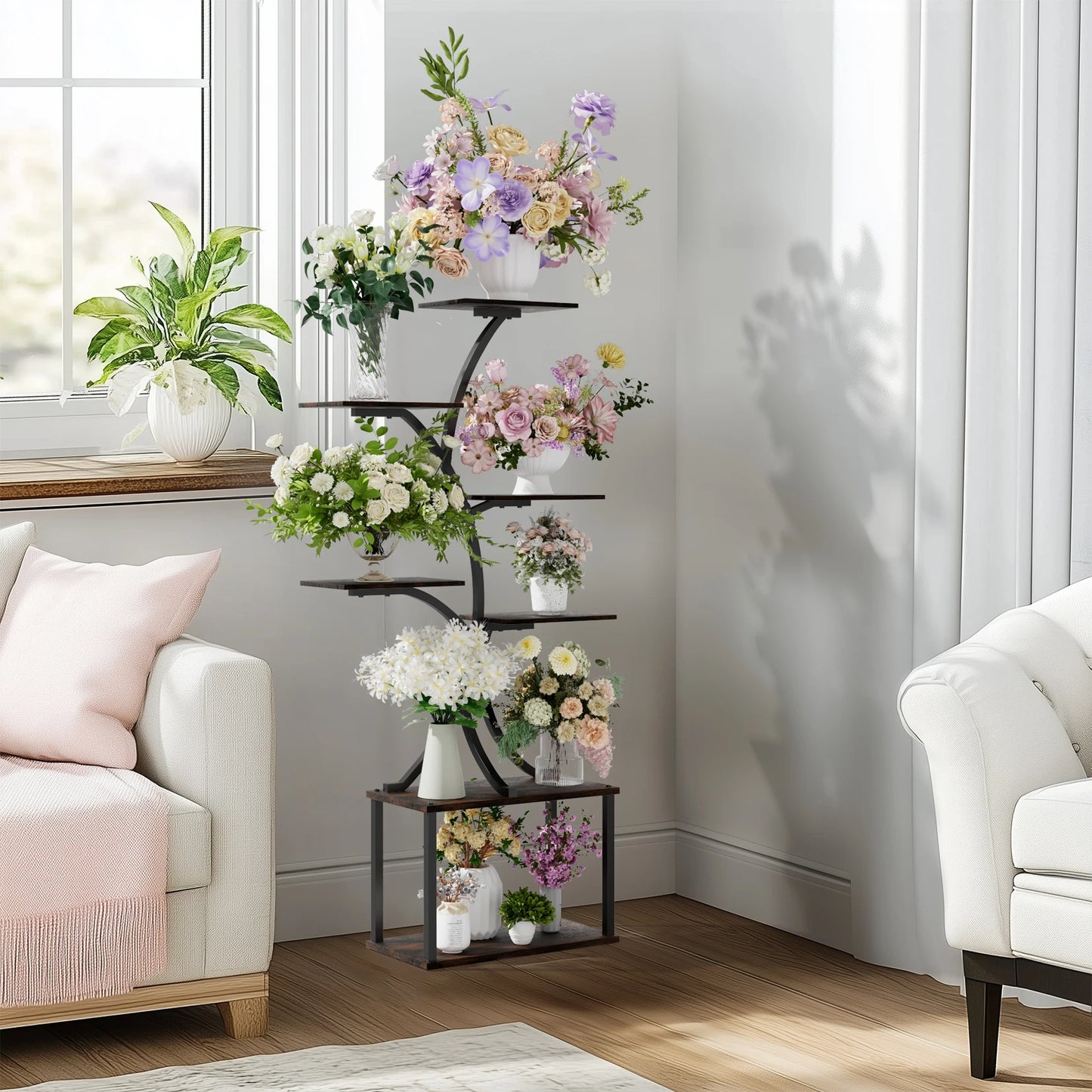 Tree Shaped Plant Stand with Multiple Display Shelves