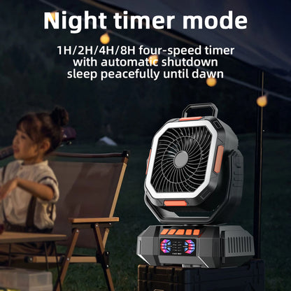 Portable Camping Fan with LED Light and 40000mAh Battery