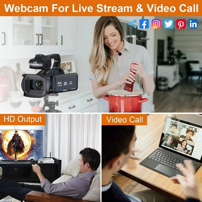 6K Video Camera 64MP 18X Zoom Mic 32GB