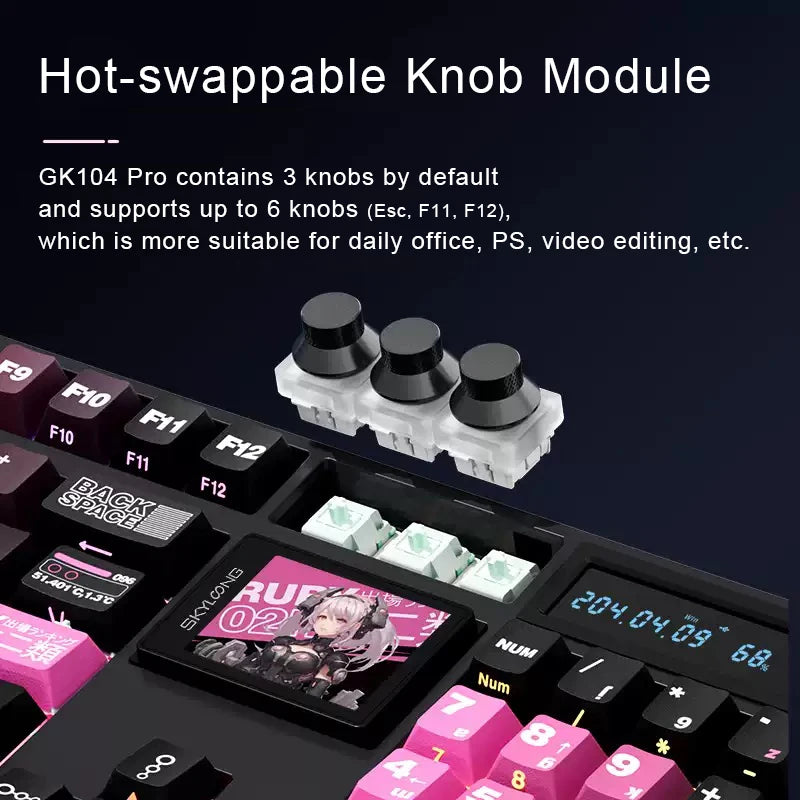 Rose Silver Wireless Mechanical Keyboard with Triple Knobs and Screen
